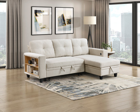 9705BE*32AVC (3)Sectional with Reversible Chaise, Pull-out Bed, Shelves and Charging Ports from Homelegance - Luna Furniture