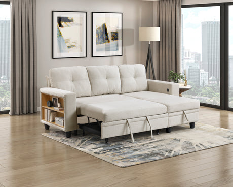 9705BE*32AVC (3)Sectional with Reversible Chaise, Pull-out Bed, Shelves and Charging Ports from Homelegance - Luna Furniture