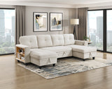 Robinson Beige Sectional with Two Chaises, Pull-out Bed, Shelves and Charging Ports from Homelegance - Luna Furniture