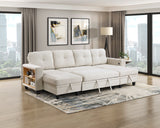 Robinson Beige Sectional with Two Chaises, Pull-out Bed, Shelves and Charging Ports from Homelegance - Luna Furniture
