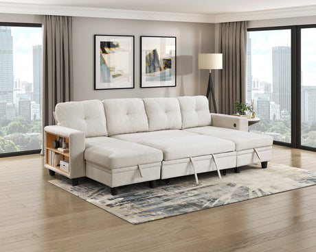 9705BE*42AVC (4)Sectional with Two Chaises, Pull-out Bed, Shelves and Charging Ports from Homelegance - Luna Furniture