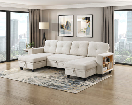 9705BE*42AVC (4)Sectional with Two Chaises, Pull-out Bed, Shelves and Charging Ports from Homelegance - Luna Furniture