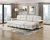 Robinson Beige Sectional with Two Chaises, Pull-out Bed, Shelves and Charging Ports from Homelegance - Luna Furniture