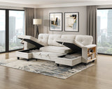 Robinson Beige Sectional with Two Chaises, Pull-out Bed, Shelves and Charging Ports from Homelegance - Luna Furniture