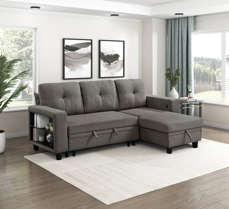 9705DB*32AVC (3)Sectional with Reversible Chaise, Pull-out Bed, Shelves and Charging Ports from Homelegance - Luna Furniture