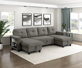 9705DB*42AVC (4)Sectional with Two Chaises, Pull-out Bed, Shelves and Charging Ports from Homelegance - Luna Furniture