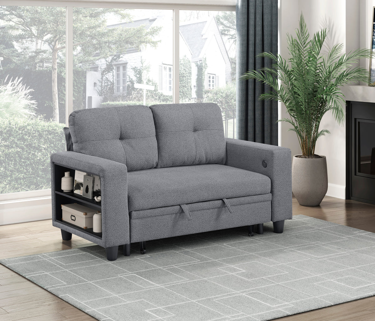 Robinson Gray Loveseat with Pull-out Bed, Shelves and Charging Ports from Homelegance - Luna Furniture