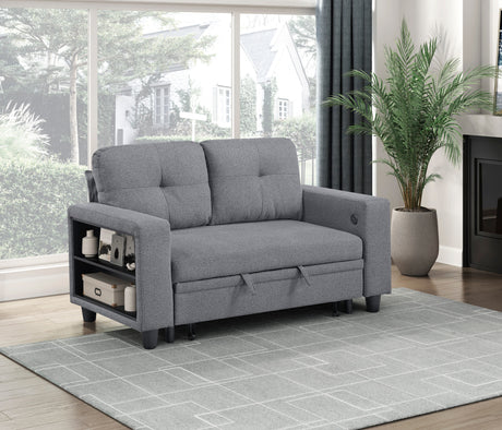 9705GY-2* (2)Loveseat with Pull-out Bed, Shelves and Charging Ports from Homelegance - Luna Furniture