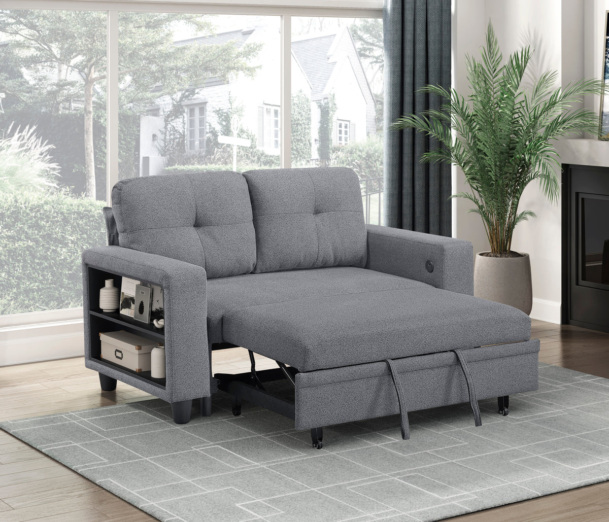 Robinson Gray Loveseat with Pull-out Bed, Shelves and Charging Ports from Homelegance - Luna Furniture