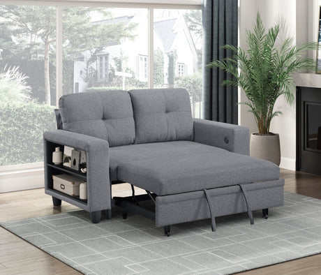 9705GY-2* (2)Loveseat with Pull-out Bed, Shelves and Charging Ports from Homelegance - Luna Furniture