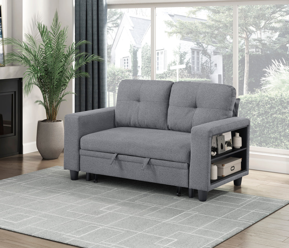 Robinson Gray Loveseat with Pull-out Bed, Shelves and Charging Ports from Homelegance - Luna Furniture