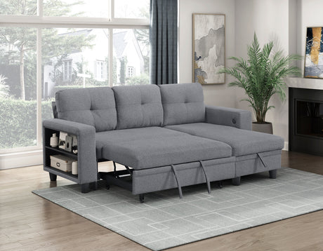 9705GY*32AVC (3)Sectional with Reversible Chaise, Pull-out Bed, Shelves and Charging Ports from Homelegance - Luna Furniture