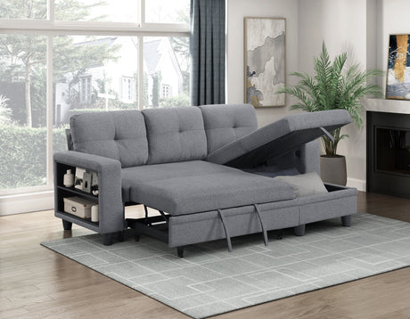 9705GY*32AVC (3)Sectional with Reversible Chaise, Pull-out Bed, Shelves and Charging Ports from Homelegance - Luna Furniture