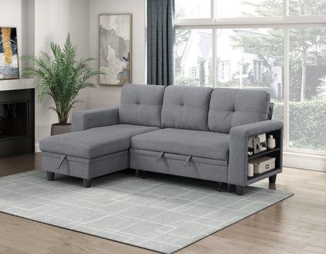 9705GY*32AVC (3)Sectional with Reversible Chaise, Pull-out Bed, Shelves and Charging Ports from Homelegance - Luna Furniture