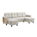Robinson Beige Sectional with Two Chaises, Pull-out Bed, Shelves and Charging Ports from Homelegance - Luna Furniture