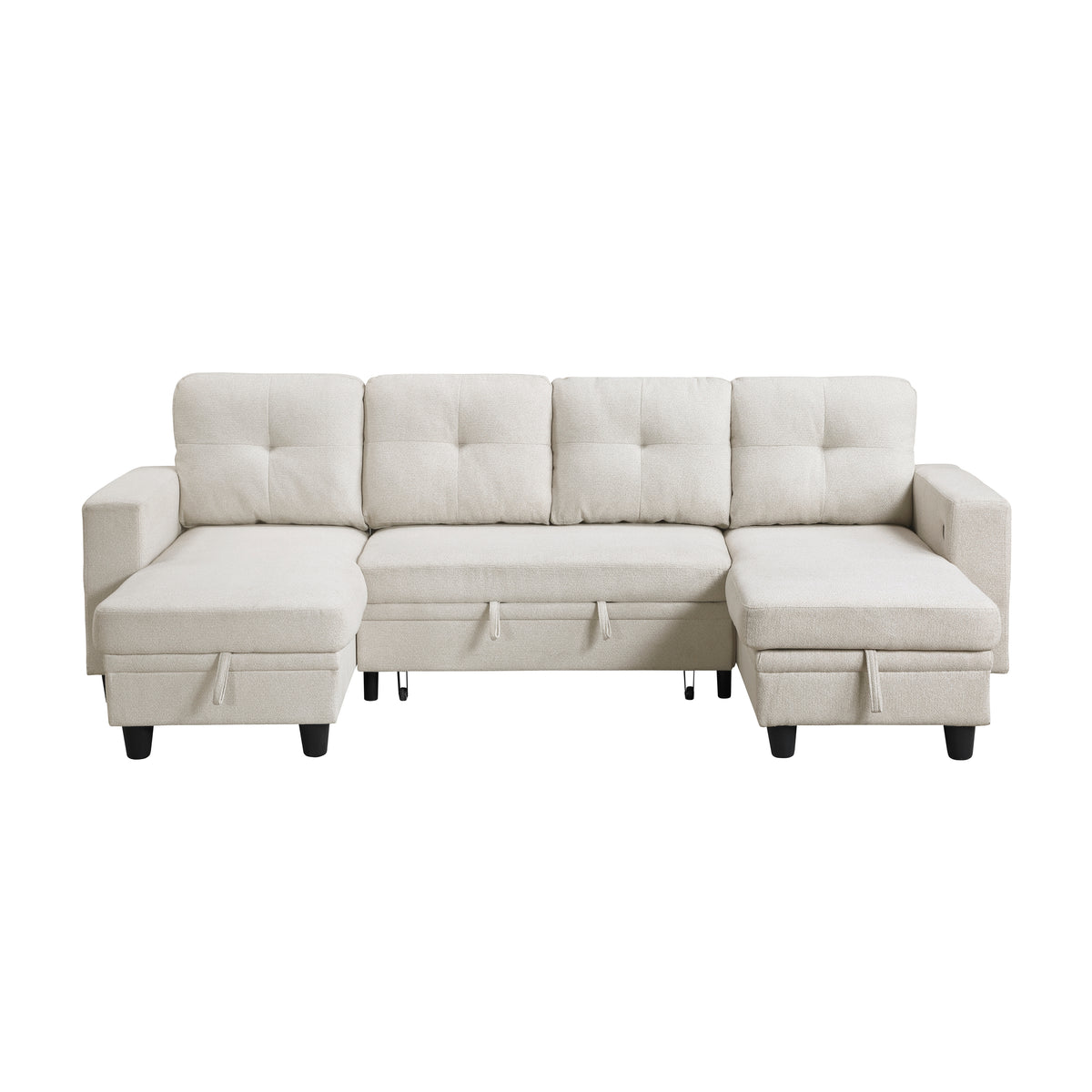 Robinson Beige Sectional with Two Chaises, Pull-out Bed, Shelves and Charging Ports from Homelegance - Luna Furniture