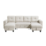 Robinson Beige Sectional with Two Chaises, Pull-out Bed, Shelves and Charging Ports from Homelegance - Luna Furniture
