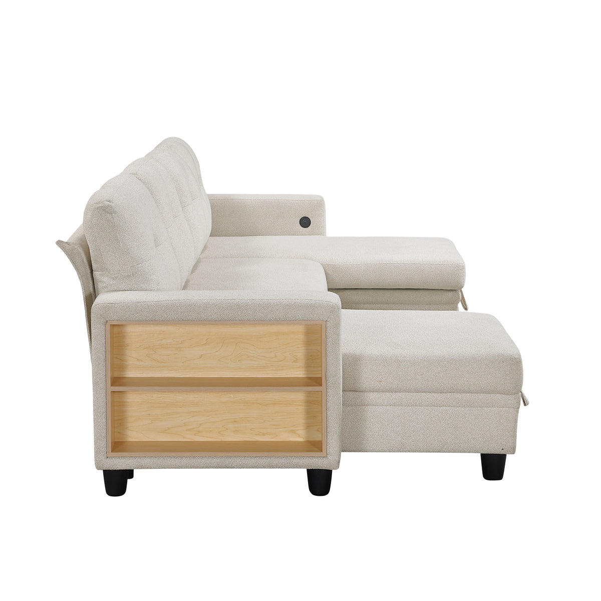 Robinson Beige Sectional with Two Chaises, Pull-out Bed, Shelves and Charging Ports from Homelegance - Luna Furniture