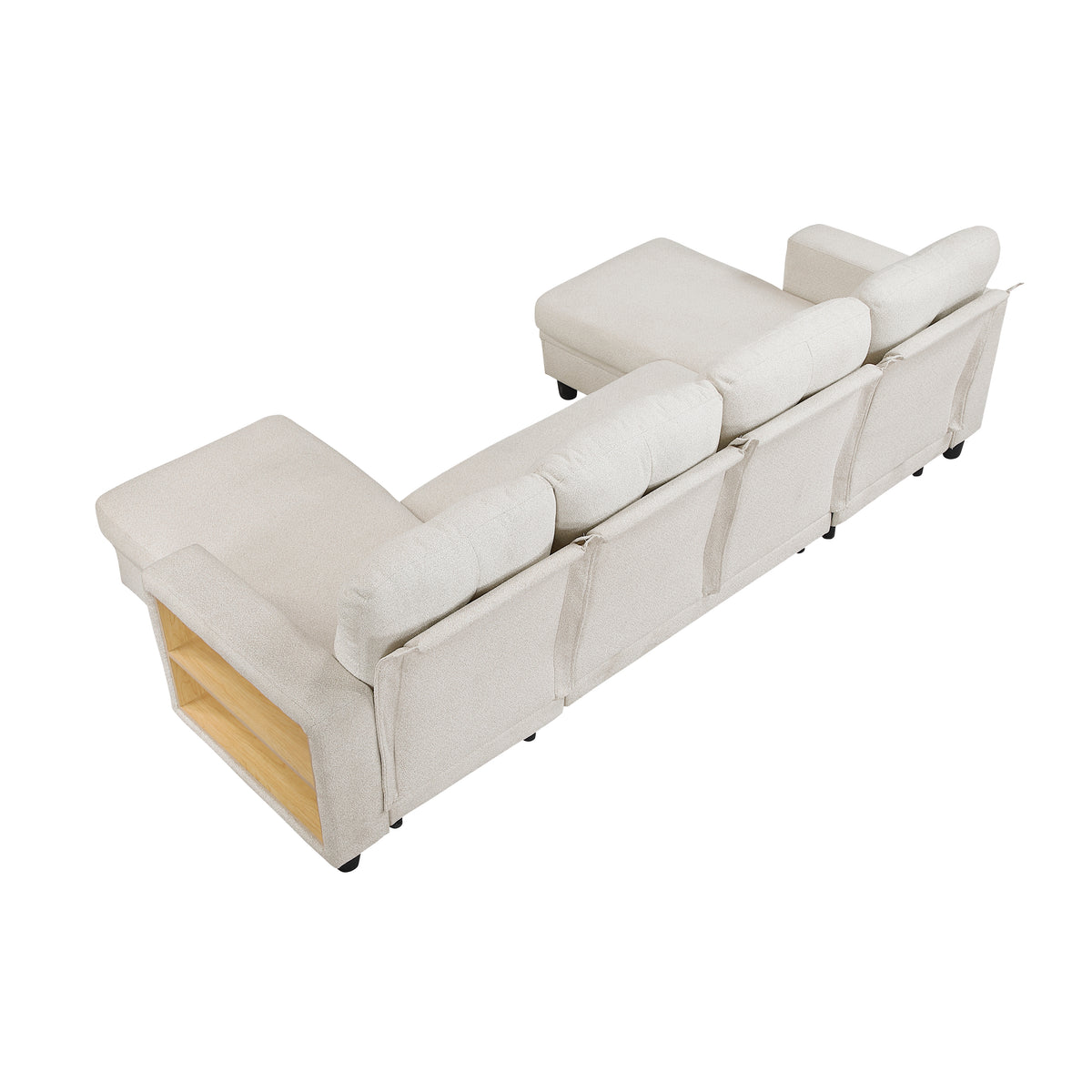 Robinson Beige Sectional with Two Chaises, Pull-out Bed, Shelves and Charging Ports from Homelegance - Luna Furniture
