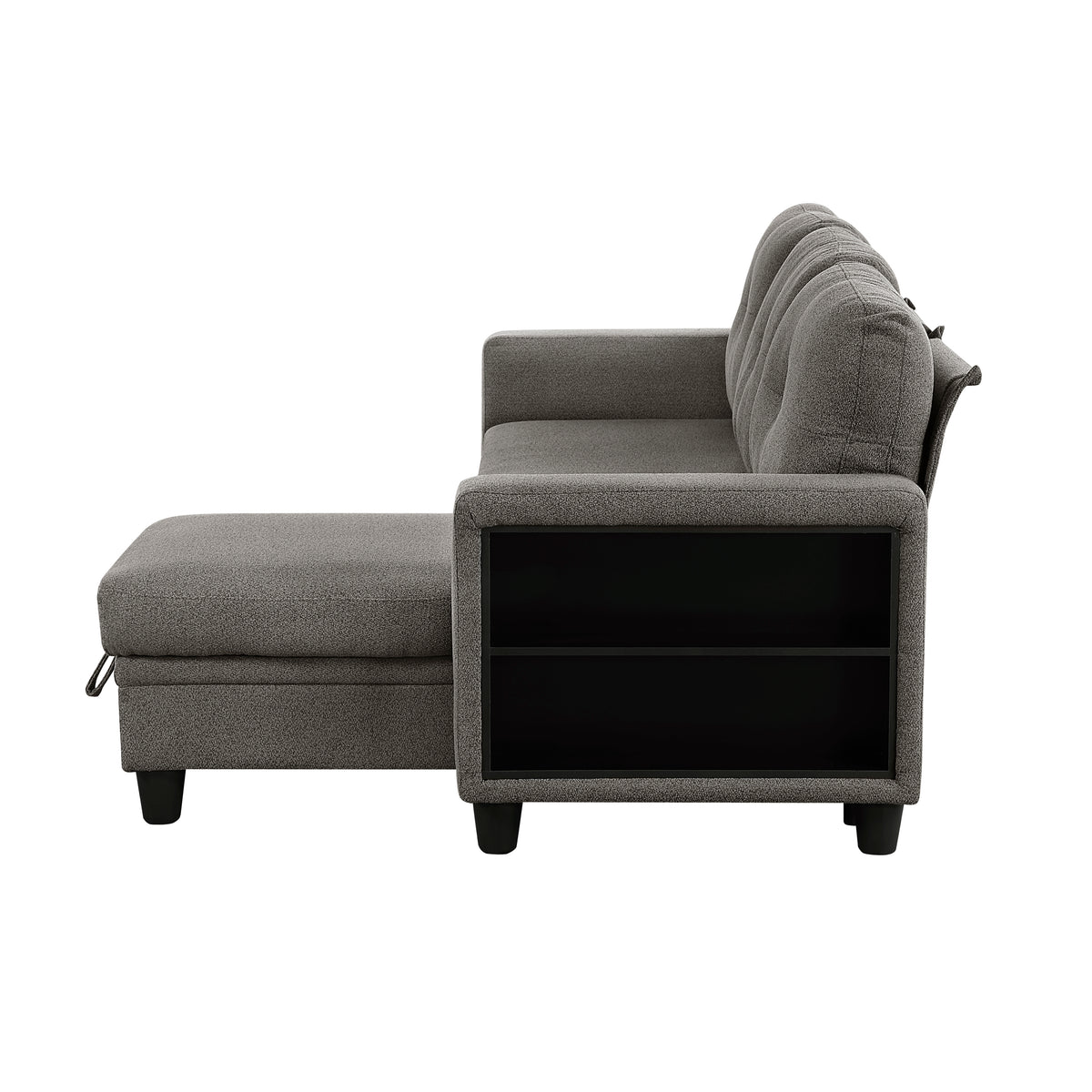 Robinson Dark Brown Sectional with Reversible Chaise, Pull-out Bed, Shelves and Charging Ports from Homelegance - Luna Furniture