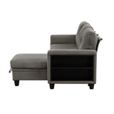 Robinson Dark Brown Sectional with Reversible Chaise, Pull-out Bed, Shelves and Charging Ports from Homelegance - Luna Furniture
