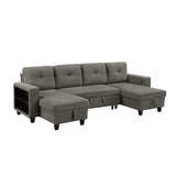 9705DB*42AVC (4)Sectional with Two Chaises, Pull-out Bed, Shelves and Charging Ports from Homelegance - Luna Furniture