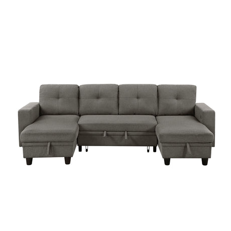 9705DB*42AVC (4)Sectional with Two Chaises, Pull-out Bed, Shelves and Charging Ports from Homelegance - Luna Furniture