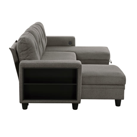 9705DB*42AVC (4)Sectional with Two Chaises, Pull-out Bed, Shelves and Charging Ports from Homelegance - Luna Furniture