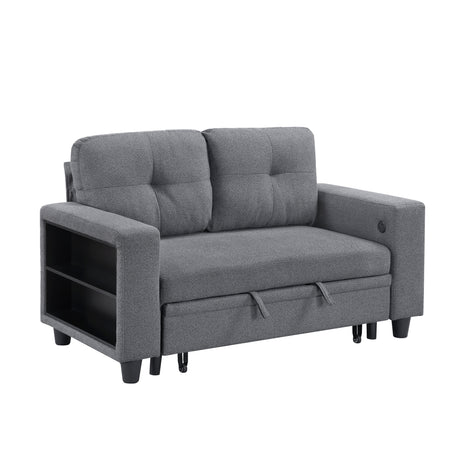 9705GY-2* (2)Loveseat with Pull-out Bed, Shelves and Charging Ports from Homelegance - Luna Furniture