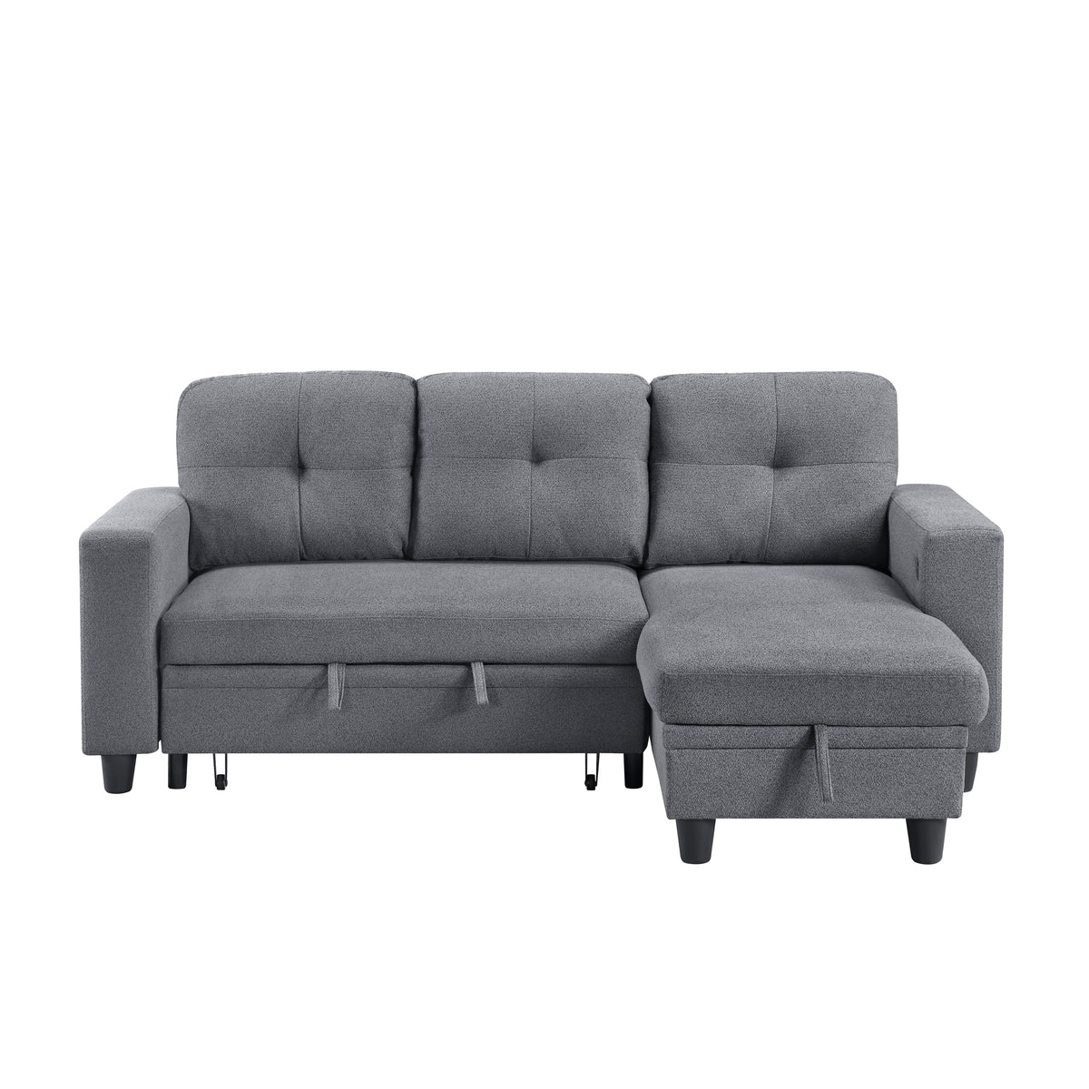 Robinson Gray Sectional with Reversible Chaise, Pull-out Bed, Shelves and Charging Ports from Homelegance - Luna Furniture