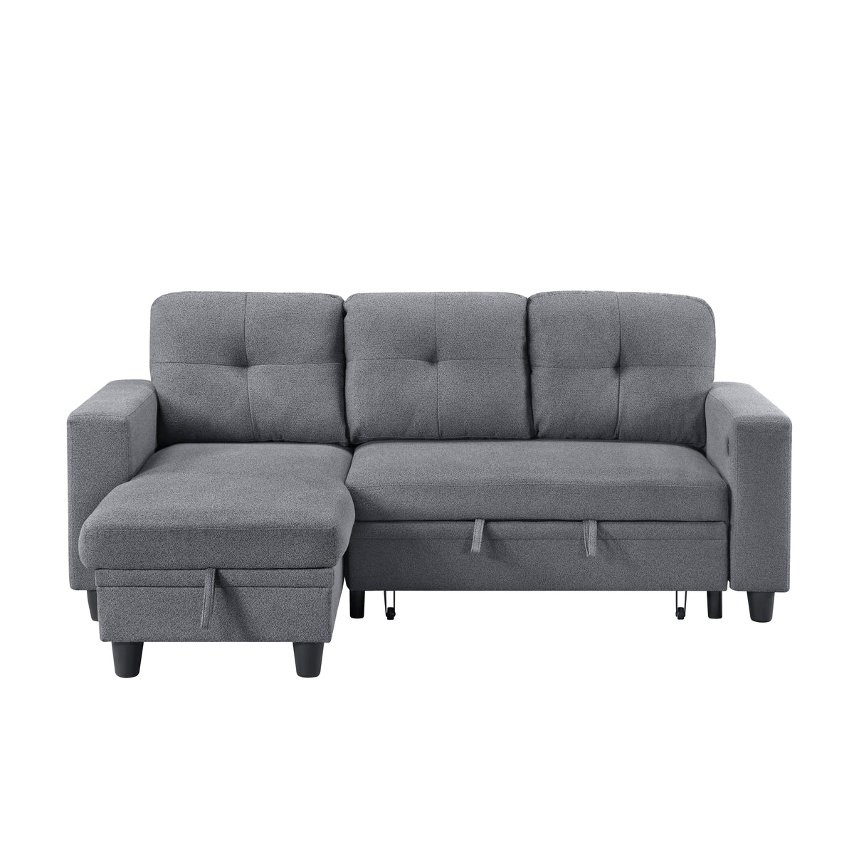 Robinson Gray Sectional with Reversible Chaise, Pull-out Bed, Shelves and Charging Ports from Homelegance - Luna Furniture