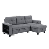 Robinson Gray Sectional with Reversible Chaise, Pull-out Bed, Shelves and Charging Ports from Homelegance - Luna Furniture