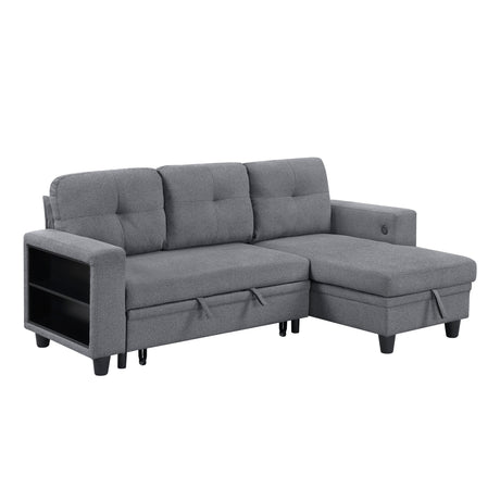 9705GY*32AVC (3)Sectional with Reversible Chaise, Pull-out Bed, Shelves and Charging Ports from Homelegance - Luna Furniture