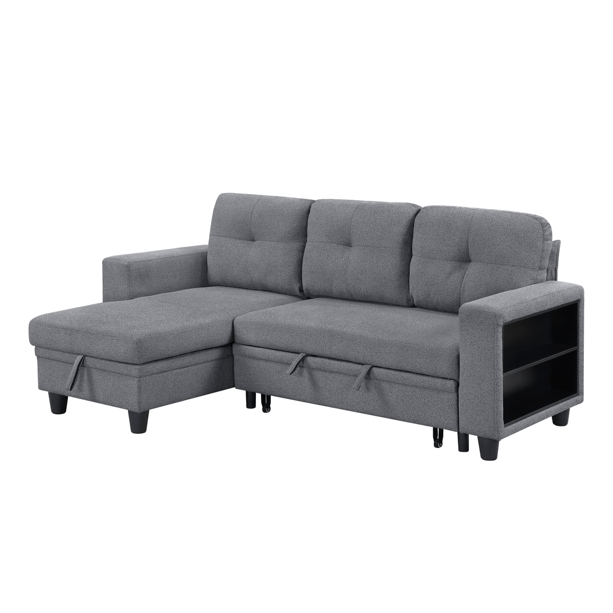 Robinson Gray Sectional with Reversible Chaise, Pull-out Bed, Shelves and Charging Ports from Homelegance - Luna Furniture