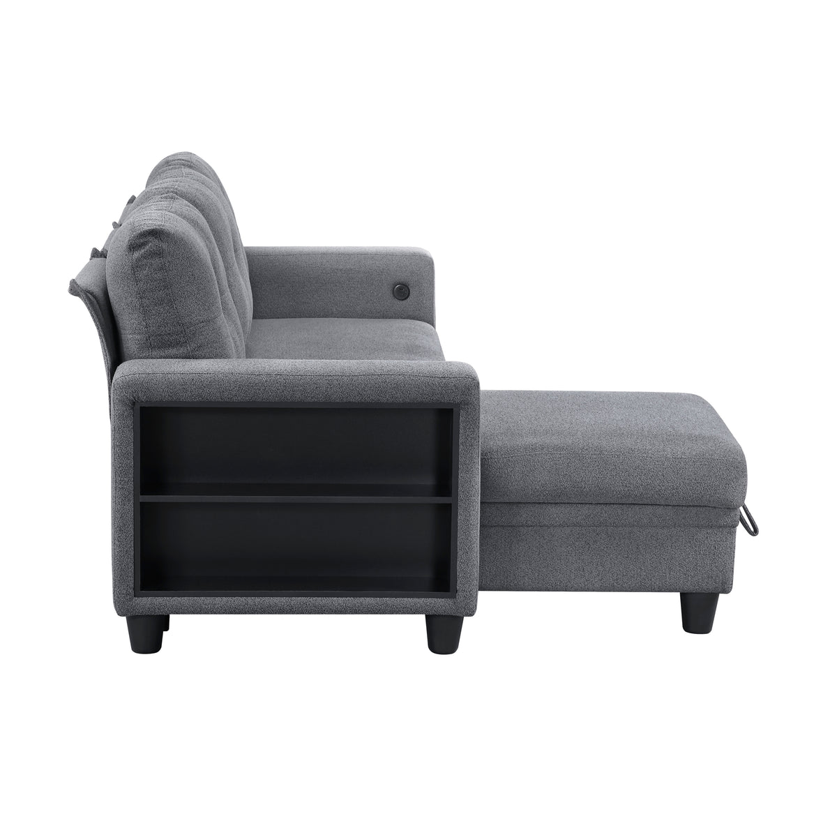 Robinson Gray Sectional with Reversible Chaise, Pull-out Bed, Shelves and Charging Ports from Homelegance - Luna Furniture