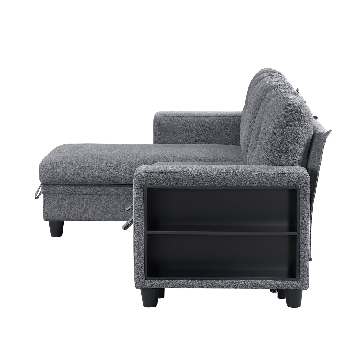 Robinson Gray Sectional with Reversible Chaise, Pull-out Bed, Shelves and Charging Ports from Homelegance - Luna Furniture