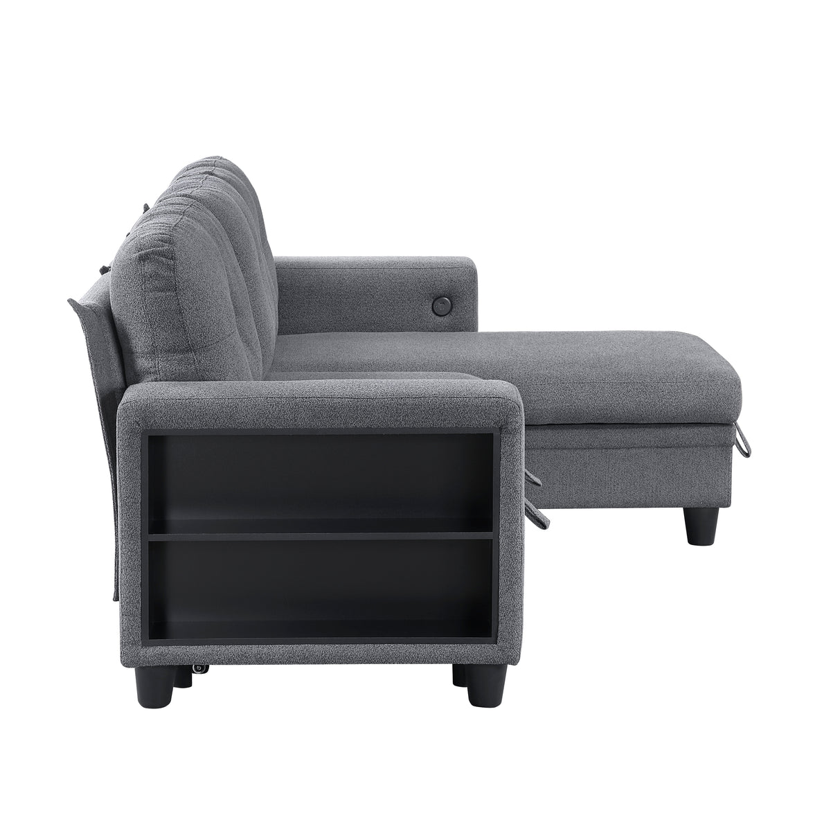 Robinson Gray Sectional with Reversible Chaise, Pull-out Bed, Shelves and Charging Ports from Homelegance - Luna Furniture