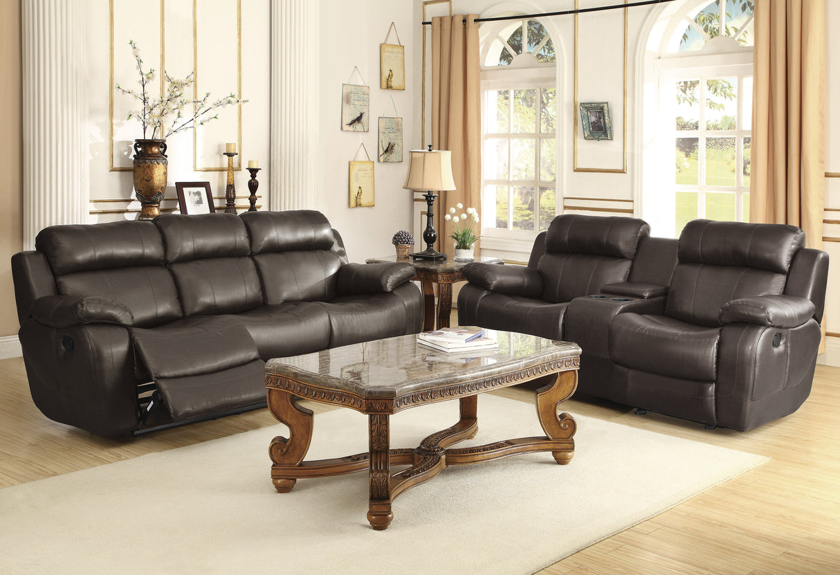 Marille Brown Bonded Leather Reclining Loveseat from Homelegance - Luna Furniture