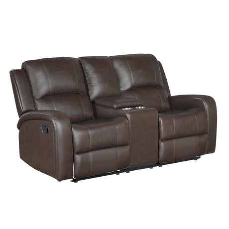 Austin Brown Genuine Leather Double Reclining Loveseat with Center Console from Homelegance - Luna Furniture