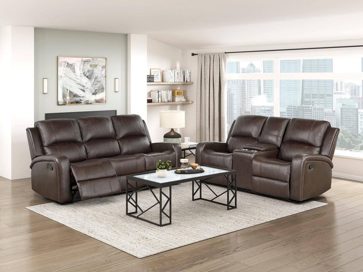 Austin Brown Genuine Leather Reclining Living Room Set from Homelegance - Luna Furniture