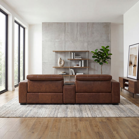 Sutton Brown Leather Power Double Reclining Loveseat with Center Console from Homelegance - Luna Furniture