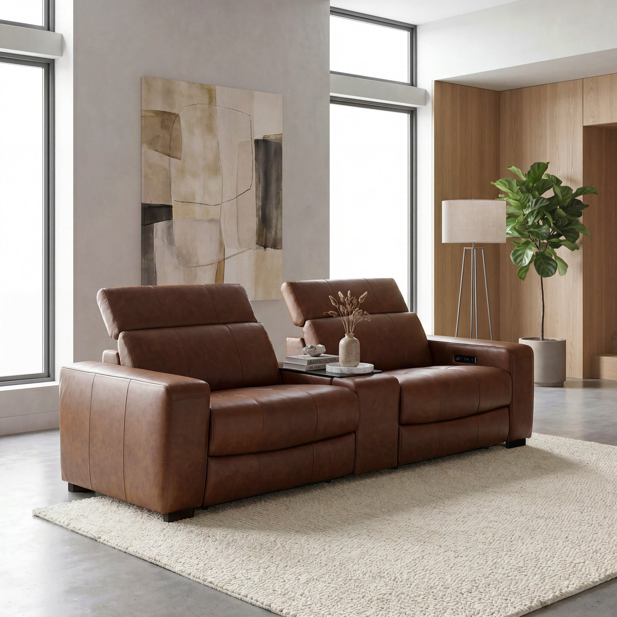 Sutton Brown Leather Power Double Reclining Loveseat with Center Console from Homelegance - Luna Furniture