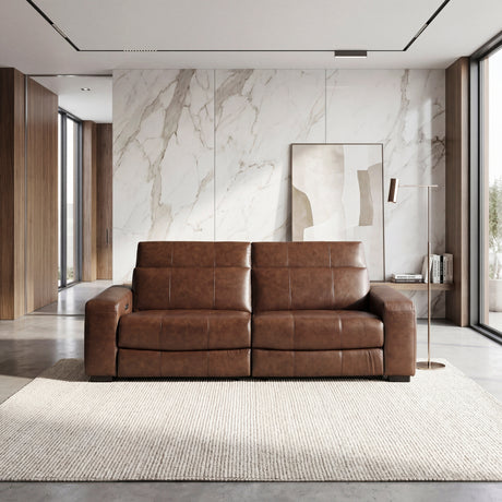 Sutton Brown Leather Power Double Reclining Loveseat with Power Headrests and Charging Ports from Homelegance - Luna Furniture