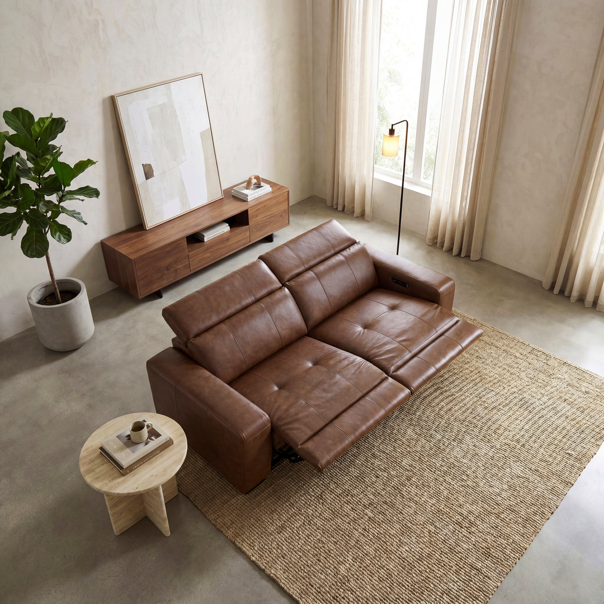 Sutton Brown Leather Power Double Reclining Loveseat with Power Headrests and Charging Ports from Homelegance - Luna Furniture