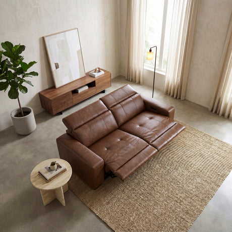 Sutton Brown Leather Power Double Reclining Loveseat with Power Headrests and Charging Ports from Homelegance - Luna Furniture