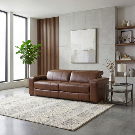 Sutton Brown Leather Power Double Reclining Loveseat with Power Headrests and Charging Ports from Homelegance - Luna Furniture