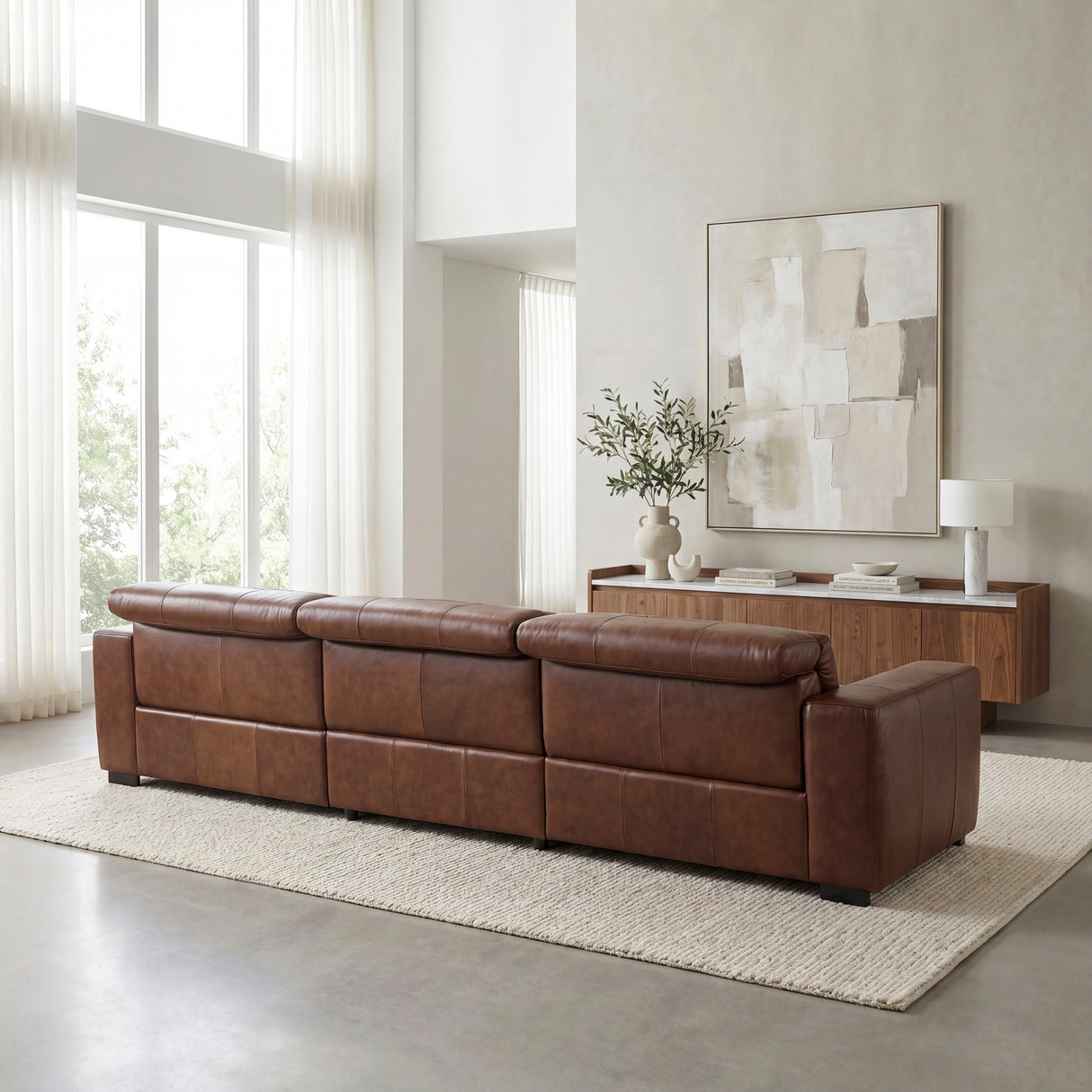 Sutton Brown Leather Power Double Reclining Sofa with Power Headrests and Charging Ports from Homelegance - Luna Furniture
