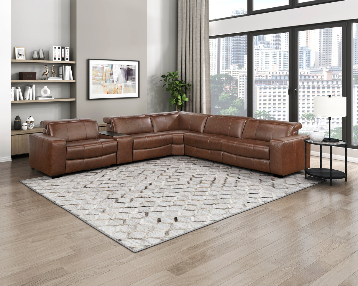 Sutton Brown 6-Piece Modular Leather Power Reclining Sectional 9790BRW from Homelegance - Luna Furniture