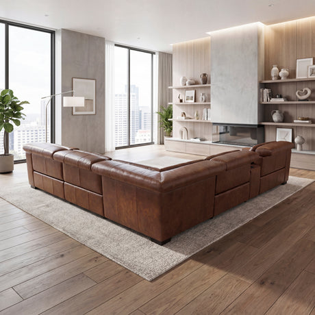 Sutton Brown 6-Piece Modular Leather Power Reclining Sectional 9790BRW from Homelegance - Luna Furniture