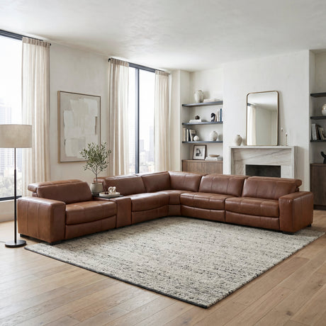 Sutton Brown 6-Piece Modular Leather Power Reclining Sectional 9790BRW from Homelegance - Luna Furniture